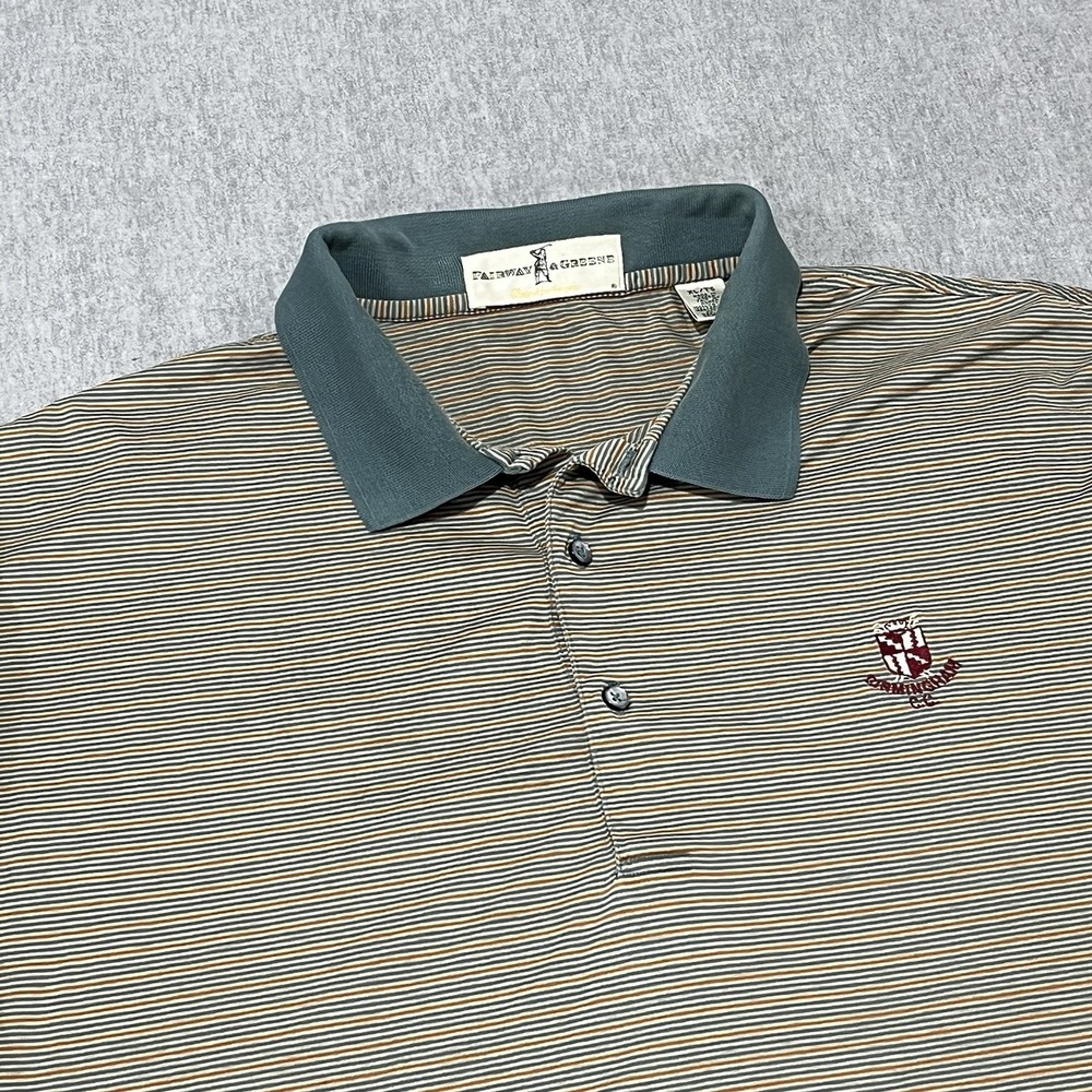 Fairway & Greene Mens XL Striped Golf Polo Shirt Mercerized Cotton Green Tan